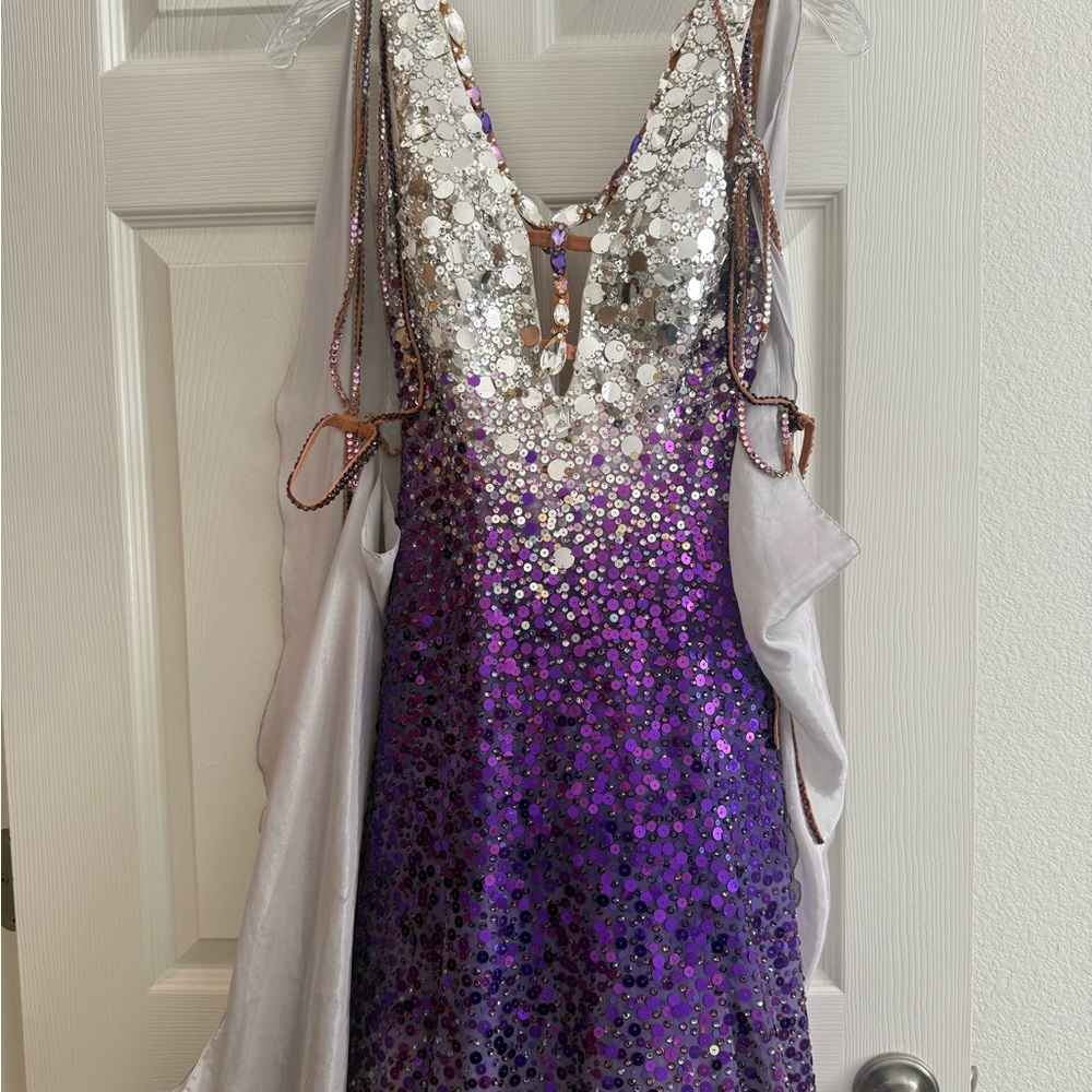 Sequined Purple and Silver Ombre Standard Ballroom Competition Costume